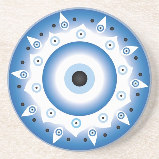 Mandala Grieks boze oog blauw wit Zandsteen Onderzetter (Voorkant)