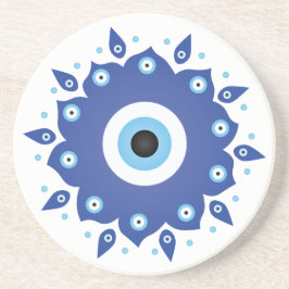 Mandala Grieks boze oog blauw wit Zandsteen Onderzetter