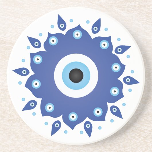 Mandala Grieks boze oog blauw wit Zandsteen Onderzetter (Voorkant)