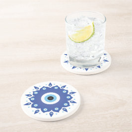 Mandala Grieks boze oog blauw wit Zandsteen Onderzetter
