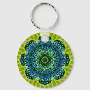 Mandala groen blauw   lichtgroene bloem sleutelhanger