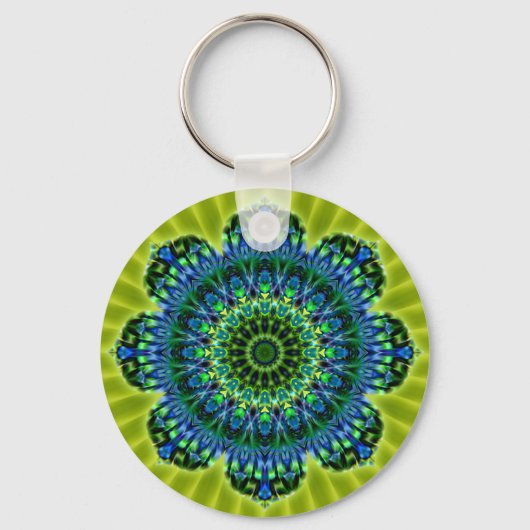 Mandala groen blauw | lichtgroene bloem sleutelhanger (Voorkant)
