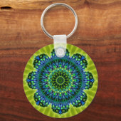 Mandala groen blauw | lichtgroene bloem sleutelhanger (Voorkant)
