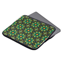 Mandala Groen en Geel Bloemen Geometrisch Patroon Laptop Sleeve