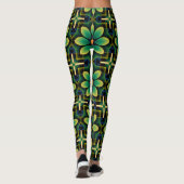 Mandala Groen en Geel Bloemen Geometrisch Patroon Leggings (Achterkant)