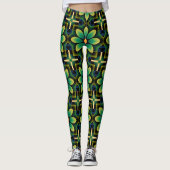 Mandala Groen en Geel Bloemen Geometrisch Patroon Leggings (Voorkant)