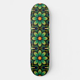 Mandala Groen en Geel Bloemen Geometrisch Patroon Persoonlijk Skateboard
