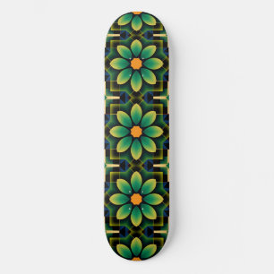 Mandala Groen en Geel Bloemen Geometrisch Patroon Persoonlijk Skateboard