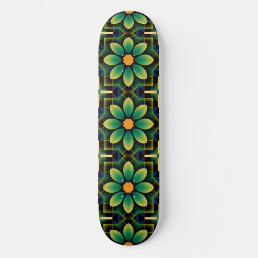 Mandala Groen en Geel Bloemen Geometrisch Patroon Persoonlijk Skateboard (Voorkant)
