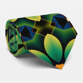 Mandala Groen en Geel Bloemen Geometrisch Patroon Stropdas (Opgerold)