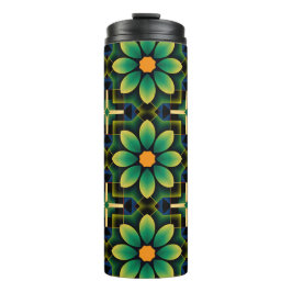 Mandala Groen en Geel Bloemen Geometrisch Patroon Thermosbeker