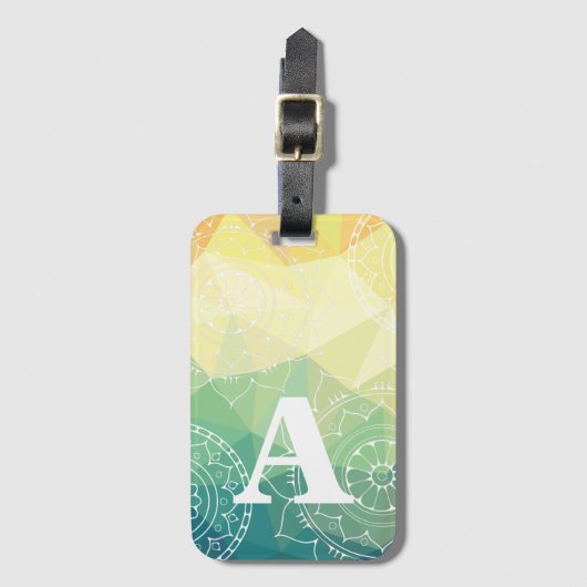 Mandala groen geel ombre design bagagelabel (Voorkant (verticaal))