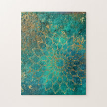 Mandala Grunge Gold op Blauwgroen Abstract