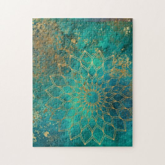 Mandala Grunge Gold op Blauwgroen Abstract Legpuzzel (Verticaal)