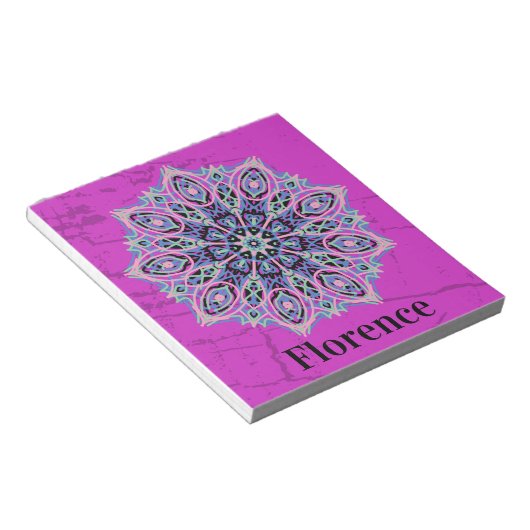 Mandala. Grunge style with personalized name. Notitieblok (Schuin)