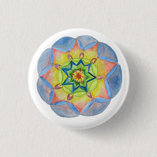 Mandala Hand schilderde blauwe mandala Button