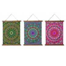 Mandala Harmony Wandtapijt met houten bovenkant