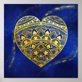 Mandala Heart Luminous Gold en Blue Print