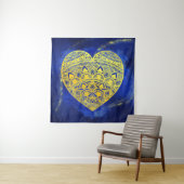 Mandala Heart Luminous Gold en Blue Wandkleed (In situ)