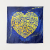 Mandala Heart Luminous Gold en Blue Wandkleed (Voorkant)