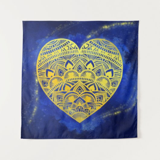 Mandala Heart Luminous Gold en Blue Wandkleed (Voorkant)
