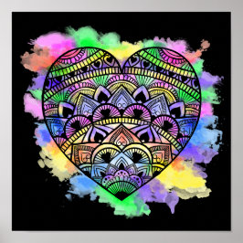 Mandala Heart Multicolor Waterverf Print