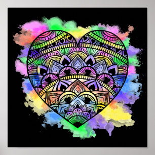 Mandala Heart Multicolor Waterverf Print