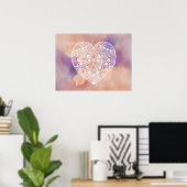 Mandala Heart Soft Peach Paarse Waterverf Print (Thuiskantoor)