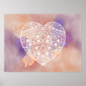 Mandala Heart Soft Peach Paarse Waterverf Print (Voorkant)
