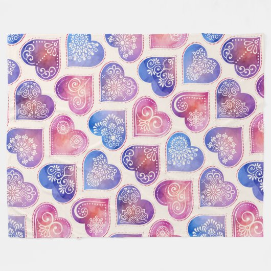 Mandala Hearts Pattern Fleece Deken (Voorkant (Horizontaal))