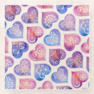 Mandala Hearts Pattern Glazen Onderzetter