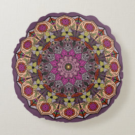 Mandala herfstBladeren Mauve Brown Rond Kussen