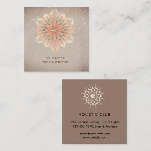 Mandala Holistic Lotus Floral Zen Meditatie Yoga Vierkante Visitekaartje (Voorkant / Achterkant)