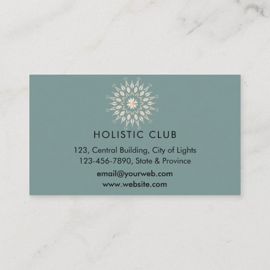 Mandala Holistic Lotus Floral Zen Yoga Blauwgroen Visitekaartje (Achterkant)