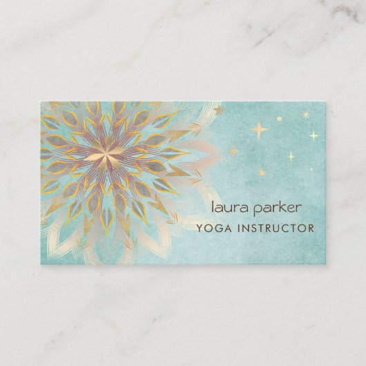 Mandala Holistic Lotus Floral Zen Yoga Blauwgroen Visitekaartje (Voorkant)