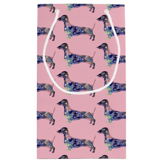 Mandala Hond, Dachshund Custom Gift Bag Klein Cadeauzakje (Achterkant)