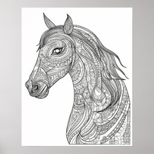 Mandala Horse Coloring Poster voor volwassenen
