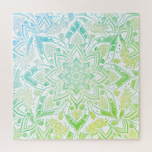 Mandala in Aqua Blue & Lime Green Legpuzzel