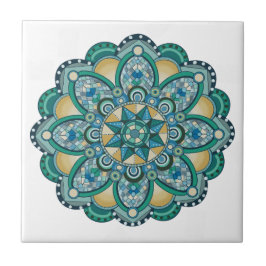 Mandala in blauw, groen en goud tegeltje