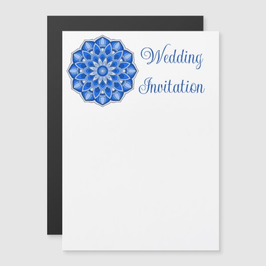 Mandala in blauw magnetische uitnodiging (Voorkant / Achterkant)