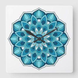 Mandala in blauwgroen groen vierkante klok