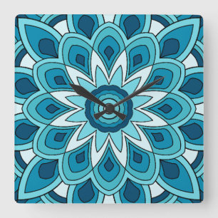 Mandala in blauwgroen groen vierkante klok