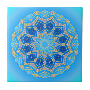Mandala in elektrisch blauw en turkooise tegeltje