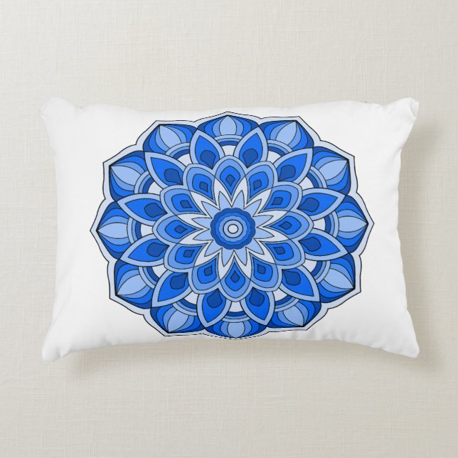 Mandala in het blauw accent kussen (Voorkant)