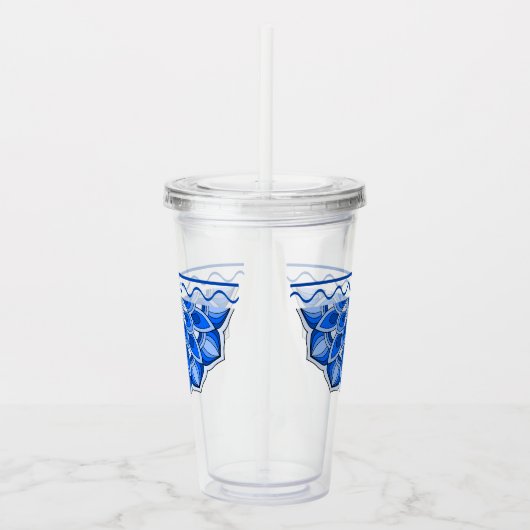 Mandala in het blauw acryl drinkbeker (Rechts)