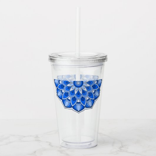 Mandala in het blauw acryl drinkbeker (Voorkant)