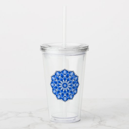 Mandala in het blauw acryl drinkbeker (Voorkant)
