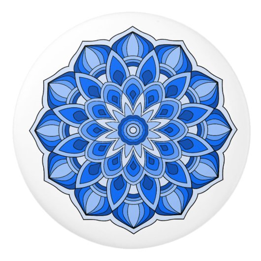 Mandala in het blauw keramische knop (Voorkant)