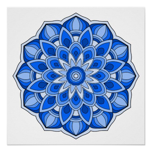 Mandala in het blauw perfect poster (Voorkant)
