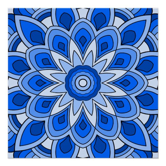 Mandala in het blauw perfect poster (Voorkant)